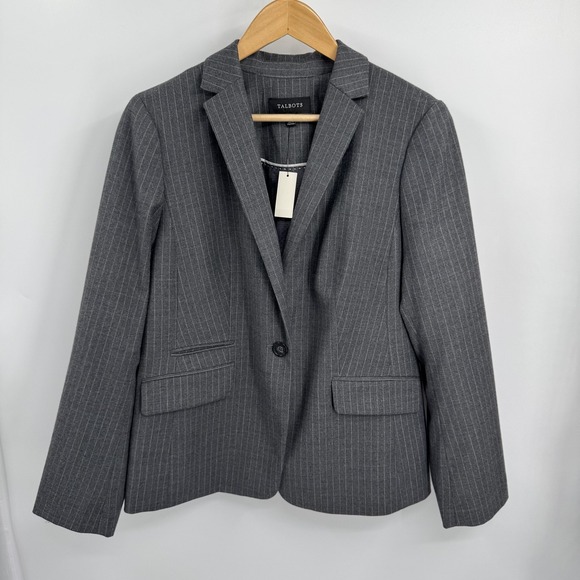 Talbots Jackets & Blazers - Talbots Blazer Womens Size 10 Gray Wool Blend Pinstripe One Button Jacket Office